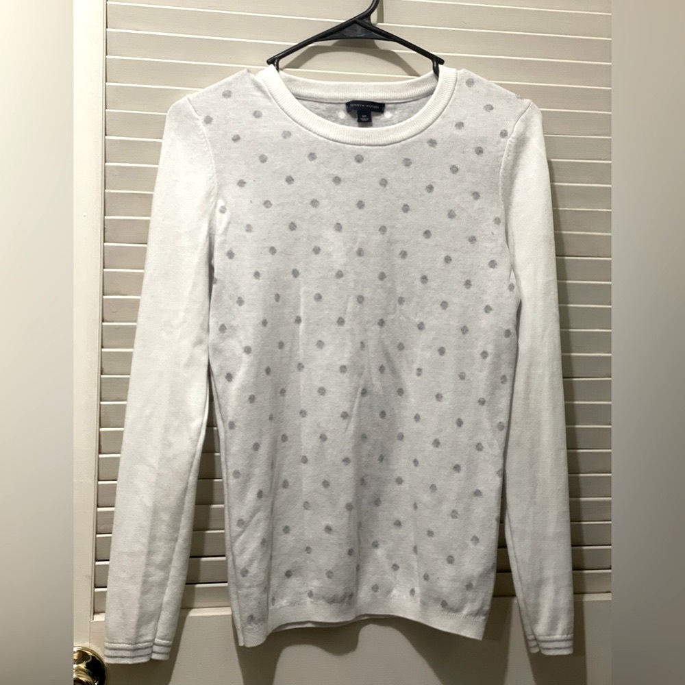 Tommy Hilfiger Womens Large Cream w/Gray Polka Dot Long Sleeve Sweater EUC
